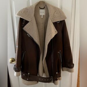 AVEC LES FILLES Oversized Faux Shearling Leather Moto Jacket